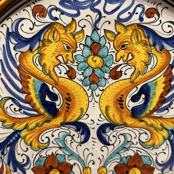 Deruta Raffaellesco Cake/Serving Plate 10 1/4" Hand Painted Italy Dip A Mano. - Picture 2 of 5